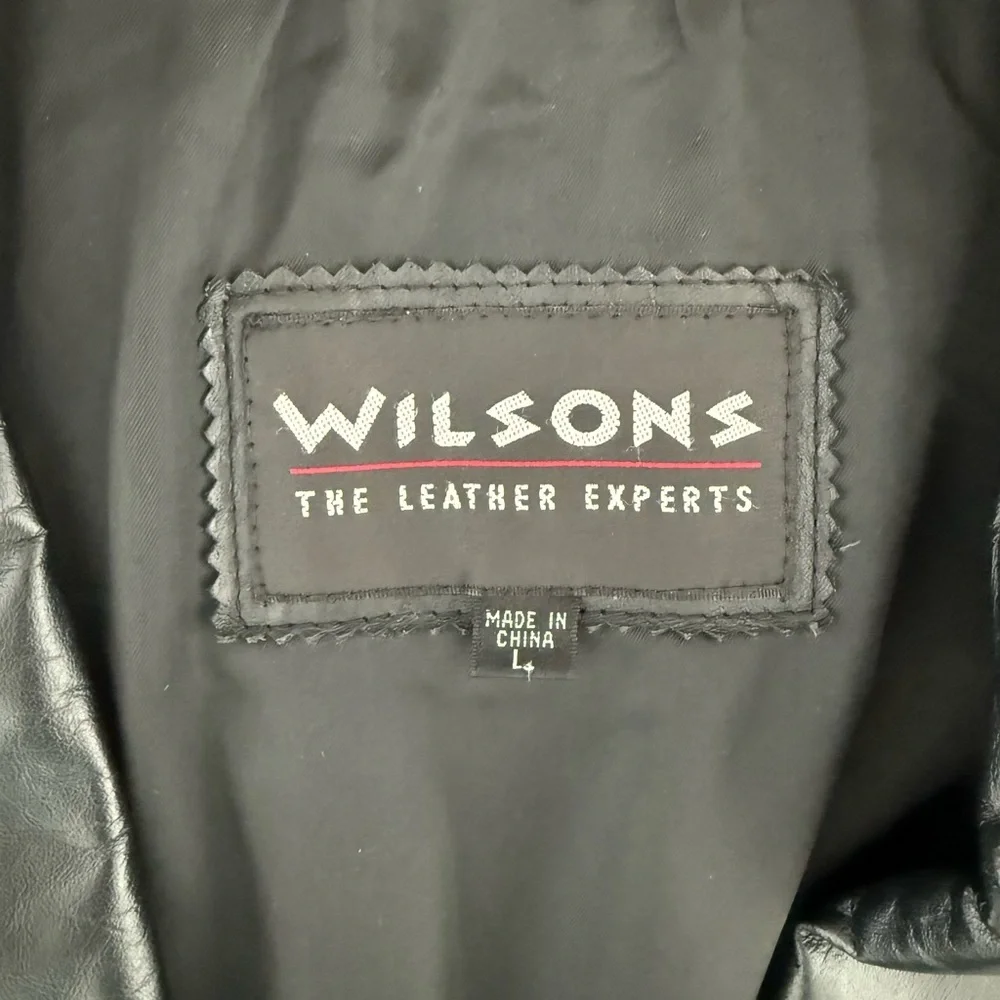 Wilsons Leather Mens Black Leather Jacket Large Button Front Car Coat